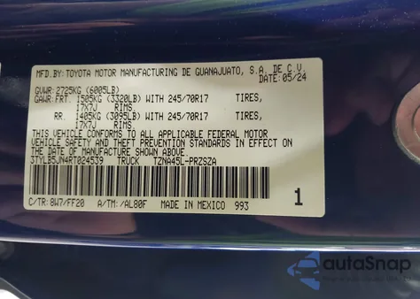 2024 Toyota Tacoma Sr5 4Wd from USA, damaged, VIN 3TYLB5JN4RT024539